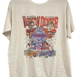 Vintage 80s Redskins Broncos Super Bowl Caricature Single Stitch Shirt Adult L